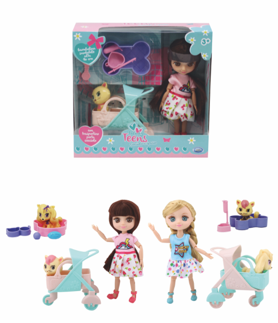 44657 ODS-TRENDY TEENS -MINI BAMBOLA CON CUCCIOLO E TRASPORTINO - COLORE A CASO