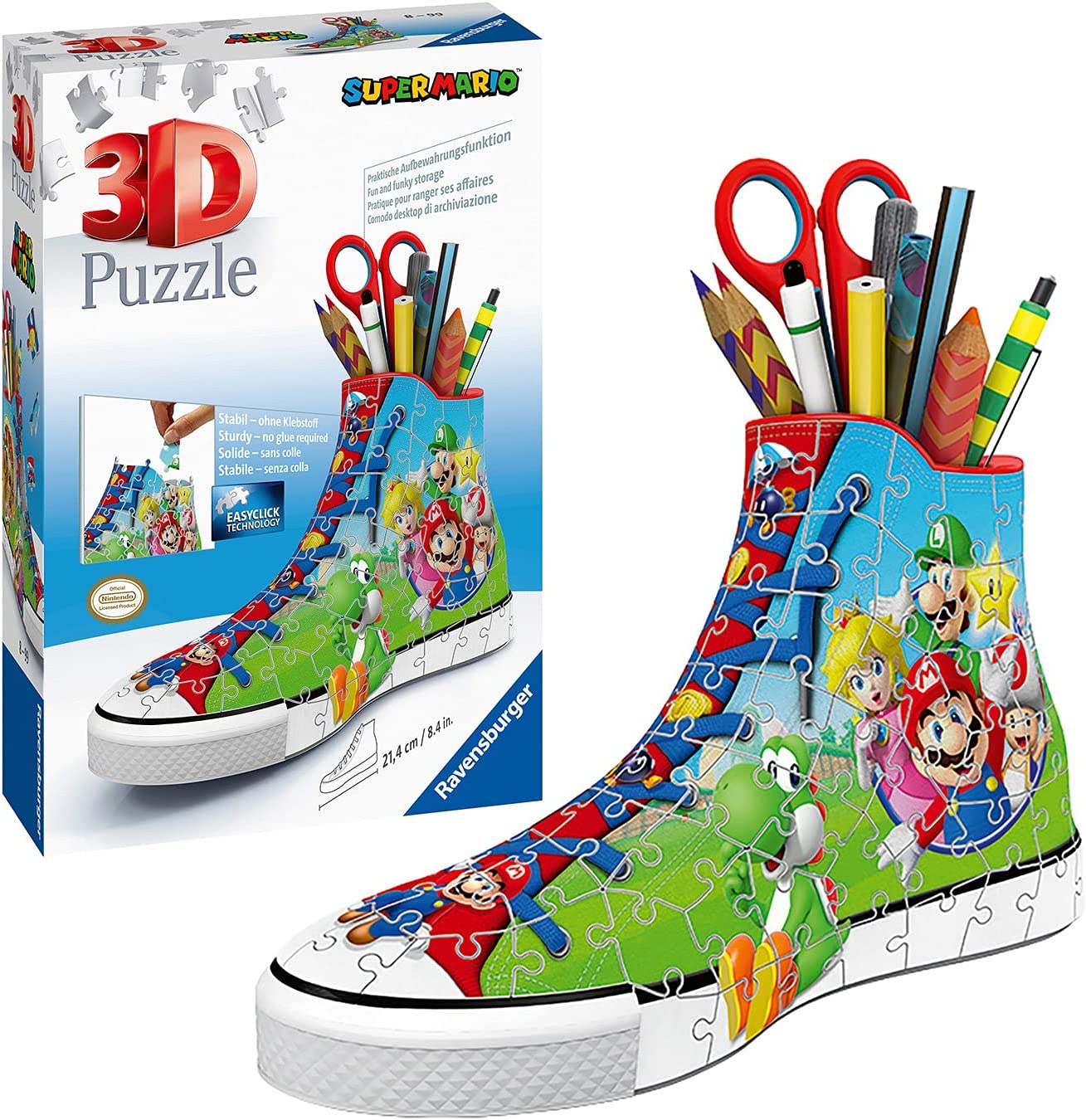 11267 - Ravensburger 3D Puzzle, Puzzle 3D Portapenne Sneaker Super Mario  Edition, Puzzle 3d 108 Pezzi, Età 8+, Portapenne Super Mario – Full Toys