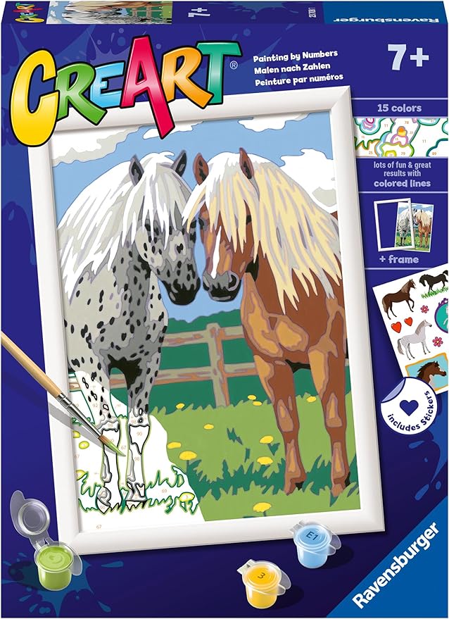 23708 Ravensburger - CreArt Classic: Coppia di cavalli, Kit per Dipingere  con i Numeri, Contiene una Tavola Prestampata, Pennello, Colori e  Accessori, Gioco Creativo per Bambini, Età 9+ – Full Toys