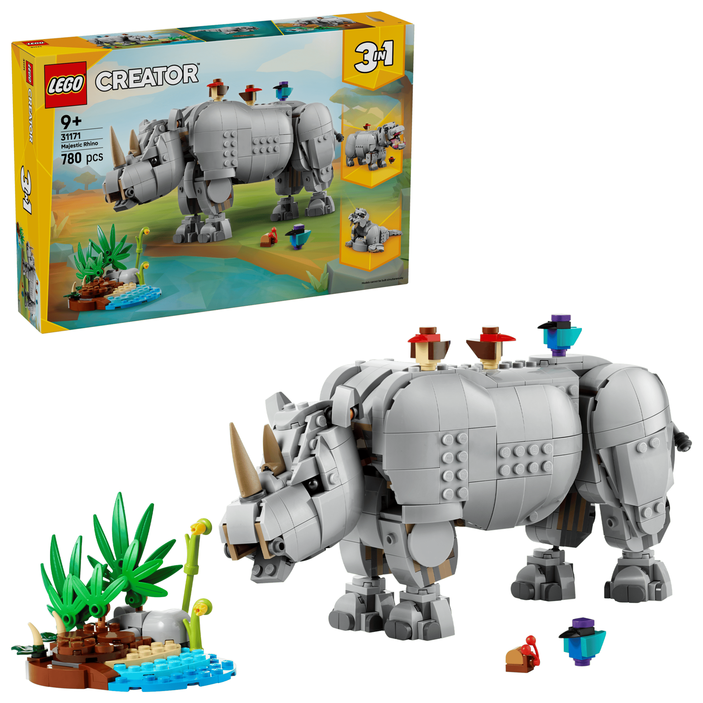 31171 LEGO Animali selvatici: maestoso rinoceronte con uccelli