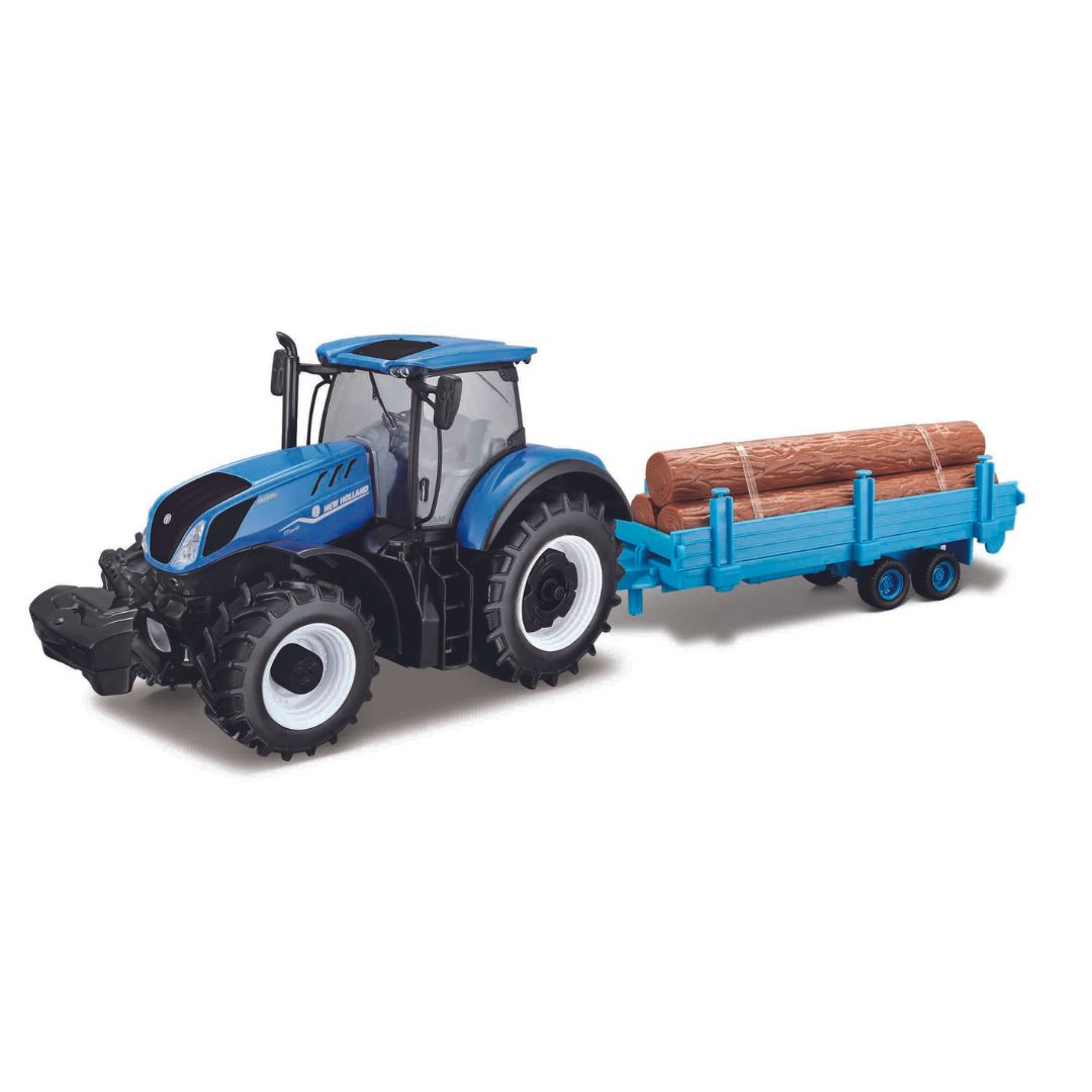 18-44068 Bburago Farmland Trattore New Holland T7.315 HDtras porto tronchi 1:32