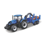 15590 Bburago - Mini Work Machines: Trattore New Holland con rimorchio tronchi