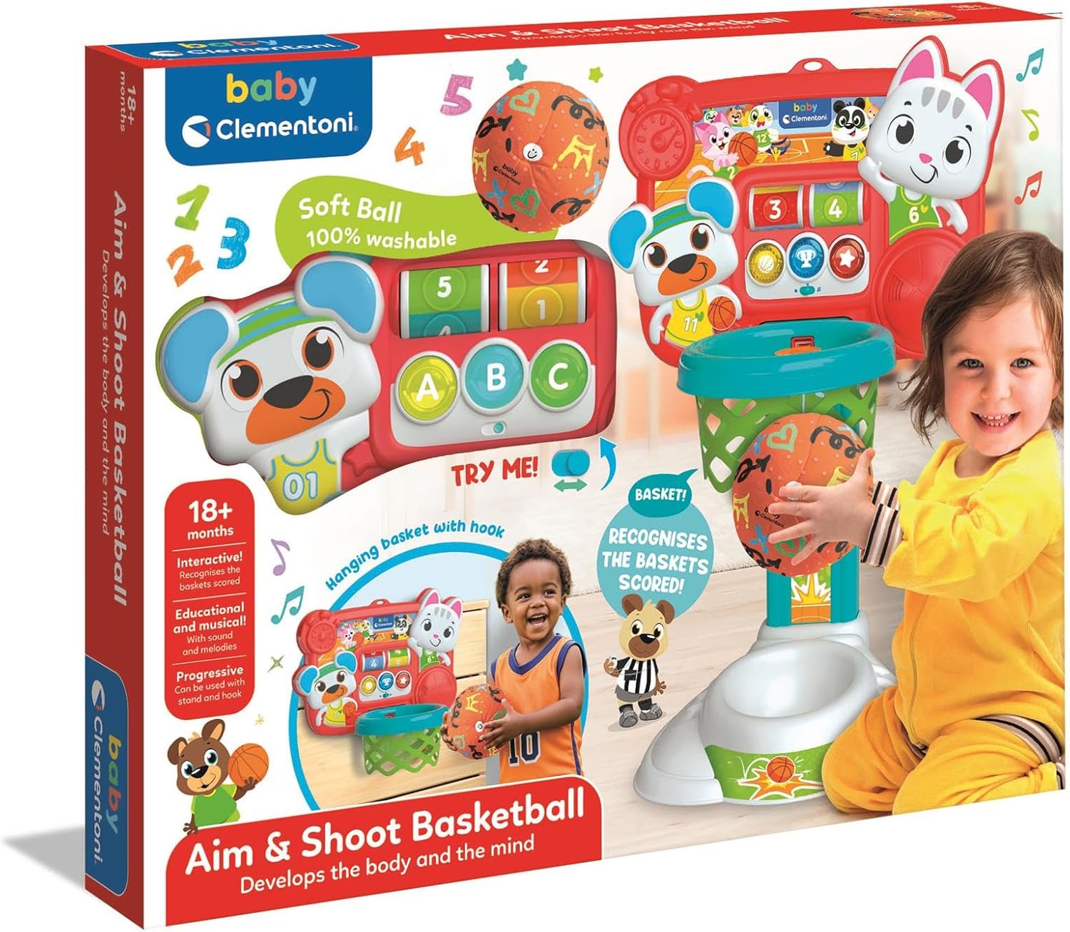 Clementoni Baby Aim & Shoot Basketball Canestro Interattivo 18+ Mesi