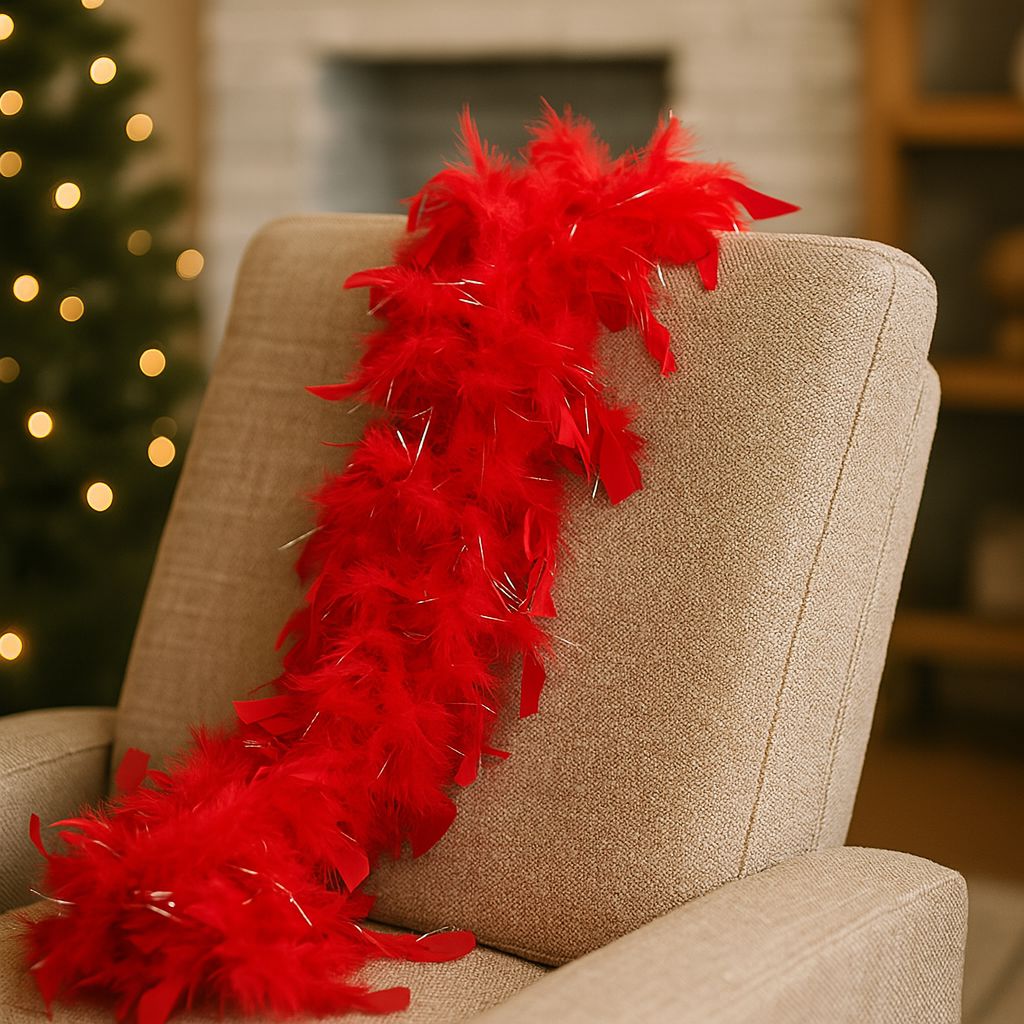 Sciarpa di Piume Rosse 40g Accessorio Decorativo per Feste e Costumi EH-40G-RE