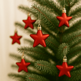 MV5012-2S Palle di Natale Rosse Satinate con Stelle 5 cm 12 pz in PVC