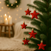 MV5012-2S Palle di Natale Rosse Satinate con Stelle 5 cm 12 pz in PVC