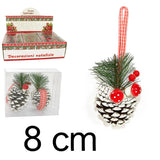 Pigna innevata con funghi e bacche Set 2 pezzi decorativi 8 cm in box SM-D1402