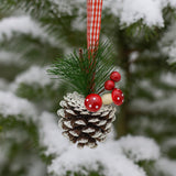 Pigna innevata con funghi e bacche Set 2 pezzi decorativi 8 cm in box SM-D1402