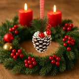 Pigna innevata con funghi e bacche Set 2 pezzi decorativi 8 cm in box SM-D1402