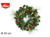 Ghirlanda natalizia 35 cm con aghifoglio, bacche rosse e pigne C35309-14R