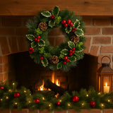 Ghirlanda natalizia 35 cm con aghifoglio, bacche rosse e pigne C35309-14R