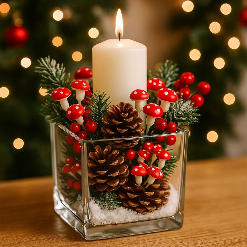 Chiudipacco e decorazioni Natalizio Mazzetto Funghetti 11 pz TH03-4200