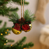 Campanellini Natalizi Oro con Fiocco Scozzese, Rametto e Pigne CY17096/G