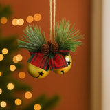 Campanellini Natalizi Oro con Fiocco Scozzese, Rametto e Pigne CY17096/G