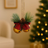 Campanellini Natalizi Oro con Fiocco Scozzese, Rametto e Pigne CY17096/G