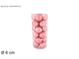 Set 24 Palle di Natale Rosa Ø6 cm 4 Finiture Assortite Box PVC 3A24E05G498
