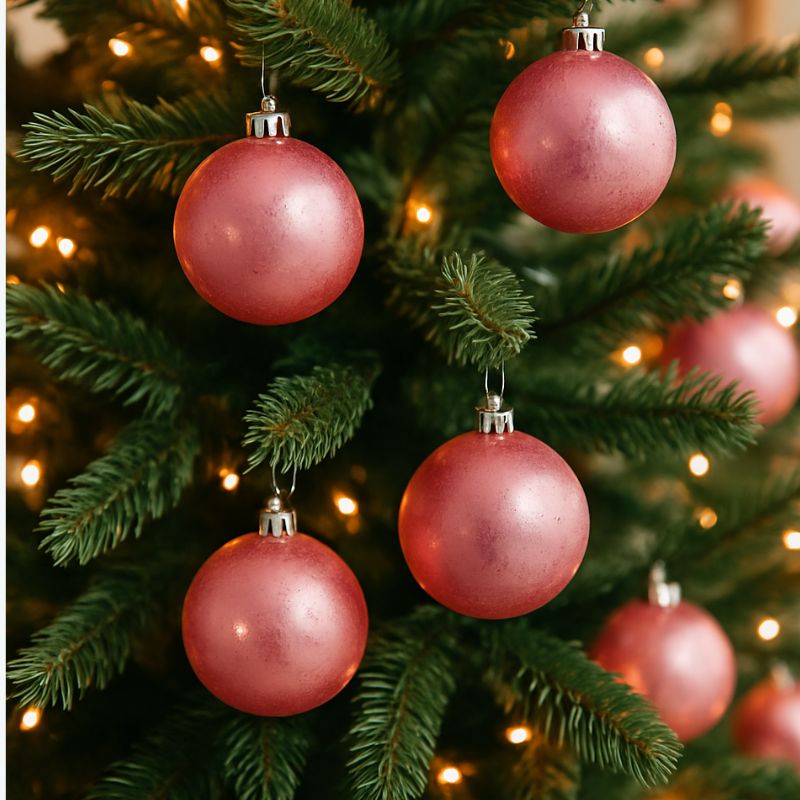 Set 24 Palle di Natale Rosa Ø6 cm 4 Finiture Assortite Box PVC 3A24E05G498