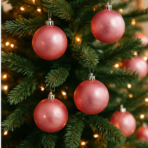 Set 24 Palle di Natale Rosa Ø6 cm 4 Finiture Assortite Box PVC 3A24E05G498