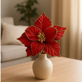 Stelo Fiore Decorativo 20 cm con Glitter Rosso Addobbo Natalizio BMA-50/RED