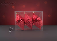 Palle Goccia 16 cm Rosso Lucido con Decoro set 3 Pezzi Decorazioni Albero di Nat