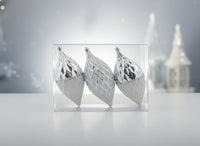 Palle Goccia Natale 16cm Argento Lucido con Decoro Bianco Set 3pz
