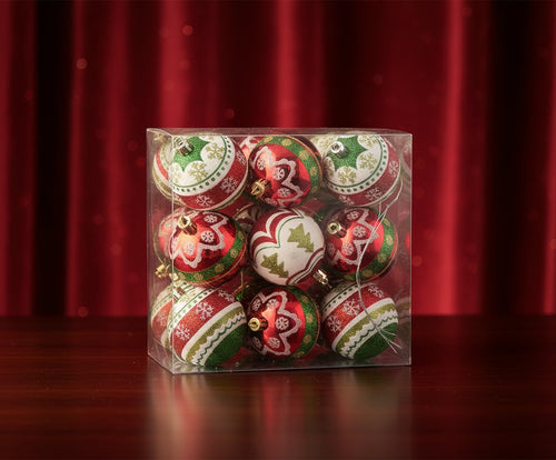 Set 9 Palle di Natale 6 cm Decorate Box PVC Colorato