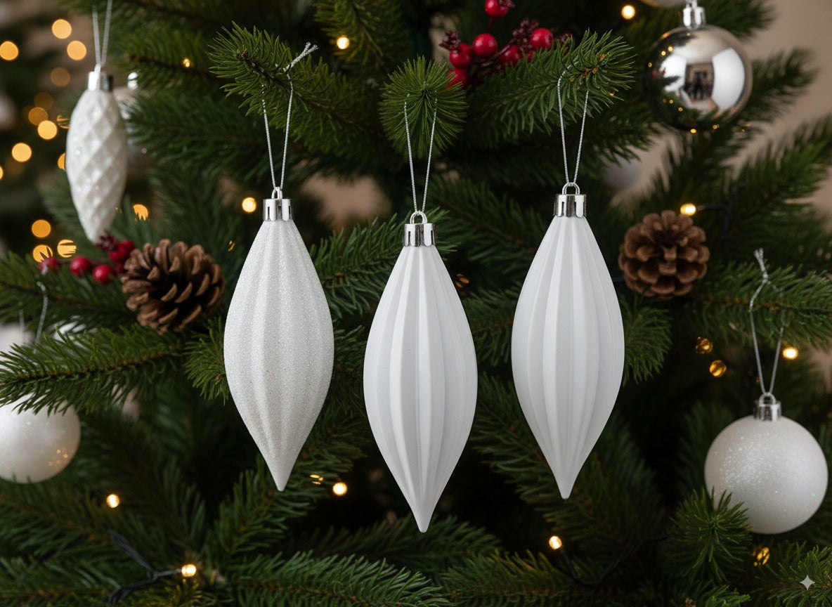 Set 3 appendini a goccia bianchi 12 cm in box PVC Decorazioni nataleSS5791-3PCS