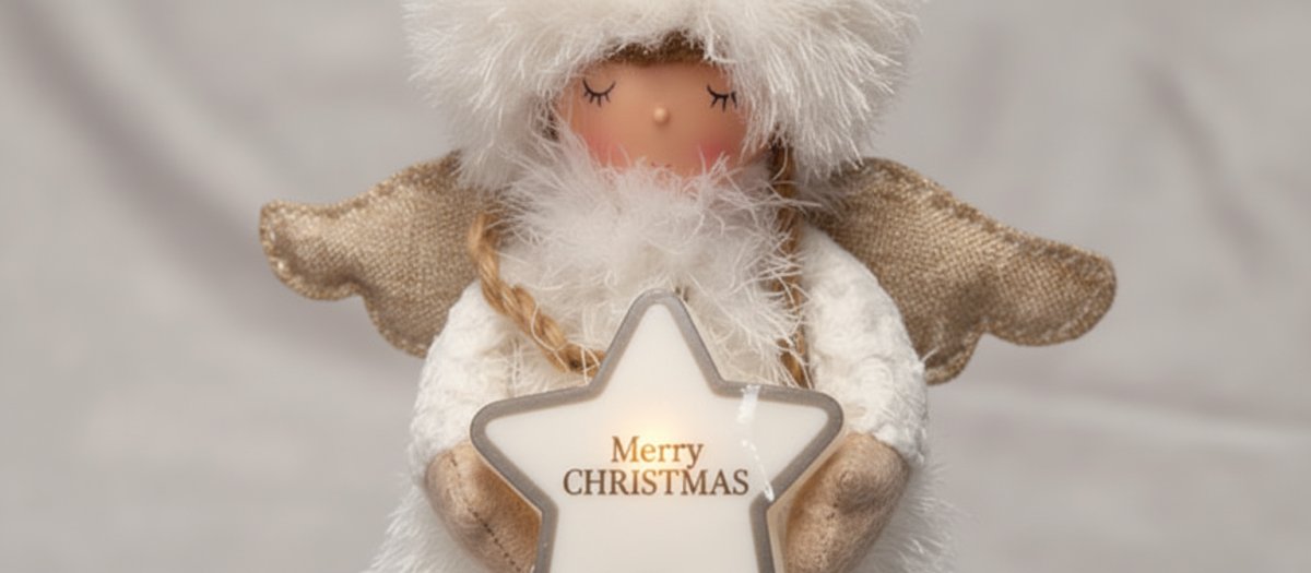 Angelo con Stella Luminosa 40 cm Bianco Decorazione Natalizia