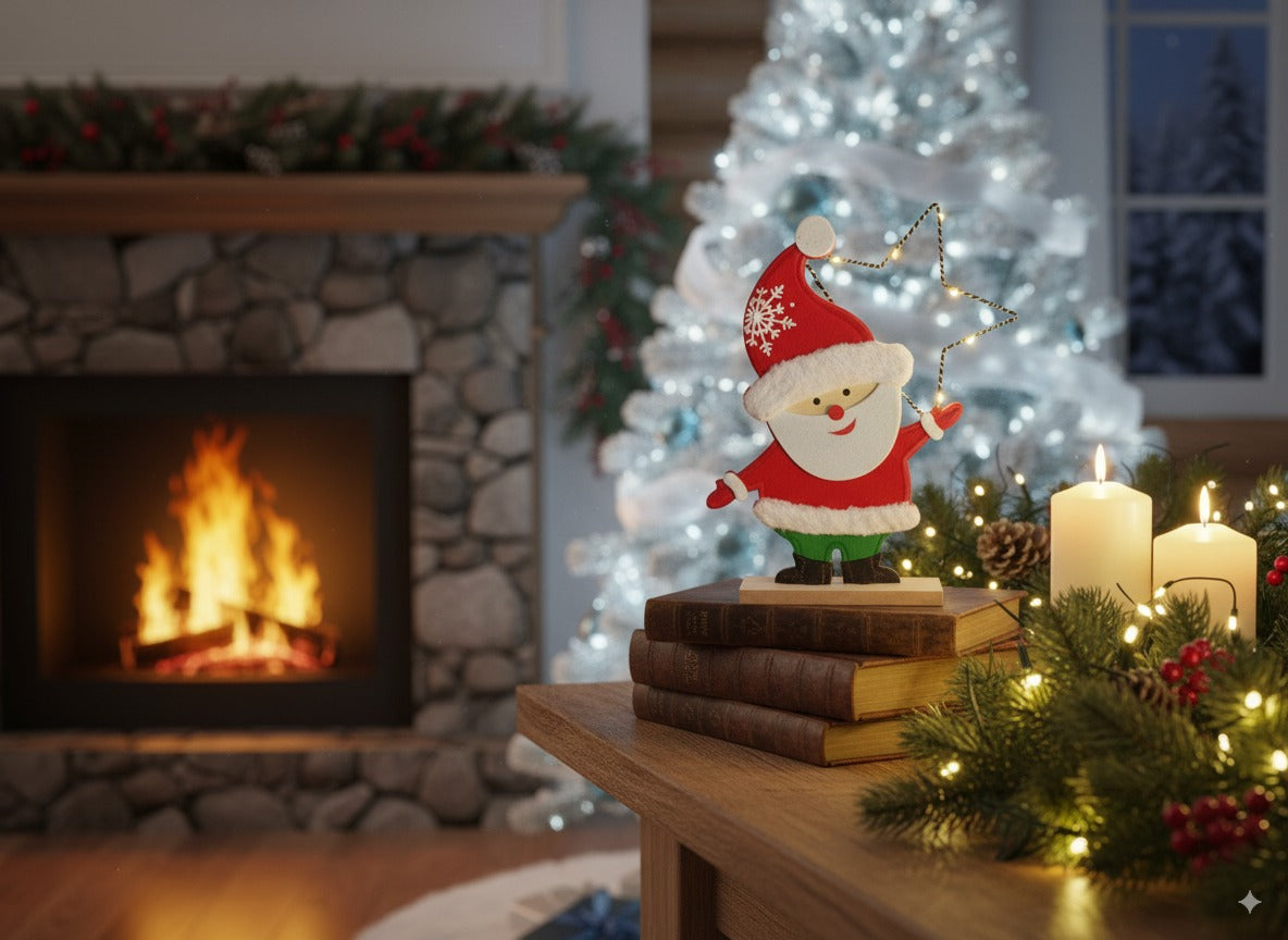 Babbo Natale in feltro e stella luminosa 23 cm Decorazione natale DX23-LJ328075