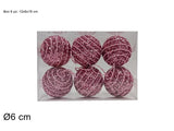 Set 6 palline rosa 6 cm con cordoncino in box PVC XNA23059391 Decorazioni natale