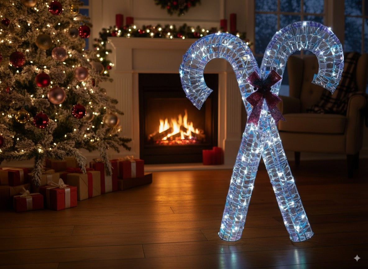 Bastoncino Rainbow 80 cm con fiocco rosso e luci a batteria HC23271-80R