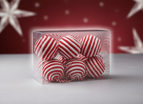 Palle di Natale in Lana Rosso e Bianco 6 cm Set 6 Pezzi in Box PVC