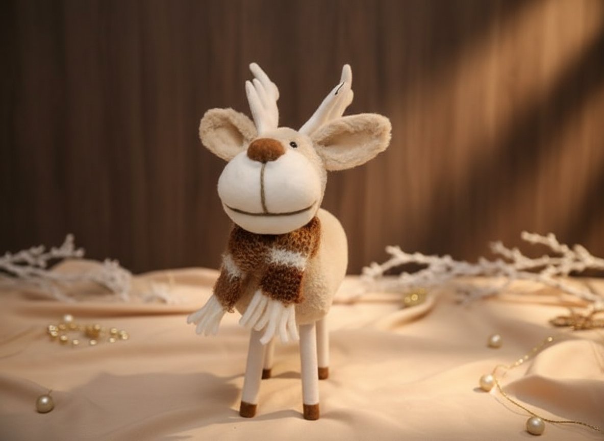 Renna Beige con Sciarpa 30 cm Decorazione Natalizia Morbida e Accogliente