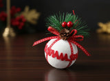 Palline Natale 6 cm Velutate Bianche con Bacche e Fiocco Merry Christmas