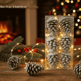 Appendino Pigne Glitterate Argento Set 12 Pezzi Decorazioni Natalizie FL-186