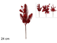 Stelo Rametti Glitterati Bacche e Pigne Rosso 24 cm 3 assortimenti mod casuale