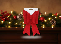 Fiocco Doppio Glitterato a Quadretti Rosso 24 cm Decorazione Natalizia