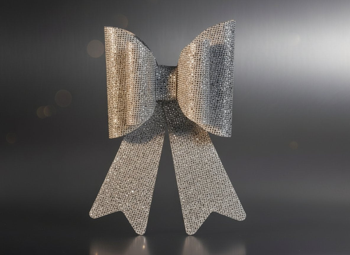 Doppio Fiocco Glitterato a Quadretti 24 cm Silver Decorazione Natalizia Elegante