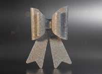 Doppio Fiocco Glitterato a Quadretti 24 cm Silver Decorazione Natalizia Elegante