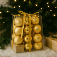 Palline Albero di Natale oro 18pz Ø 5/6/7cm in Box Piramide PVC JNP2501-2