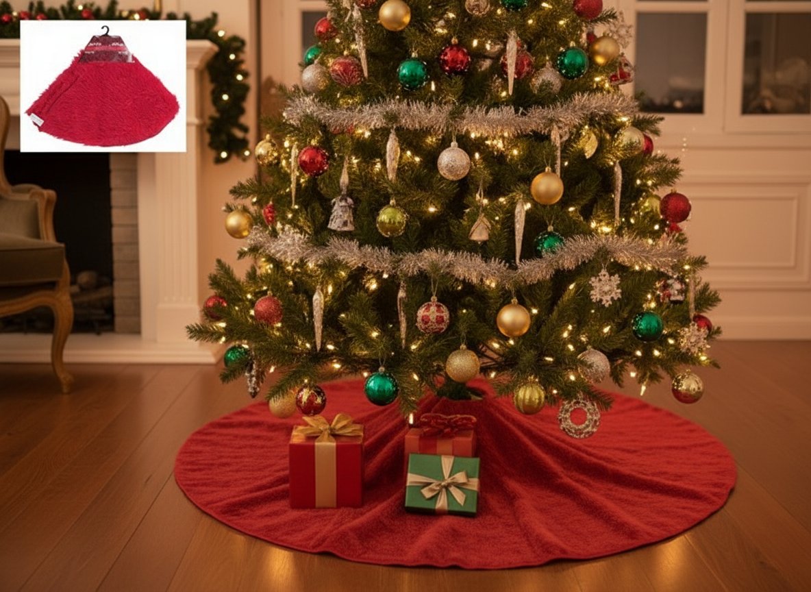 Tappeto Albero di Natale in Pelliccia Rossa 80 cm Tree Skirt Morbido Decorativo