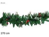 Ghirlanda natalizia innevata 270 cm con 260 punte, bacche e pigne PL25Y7007