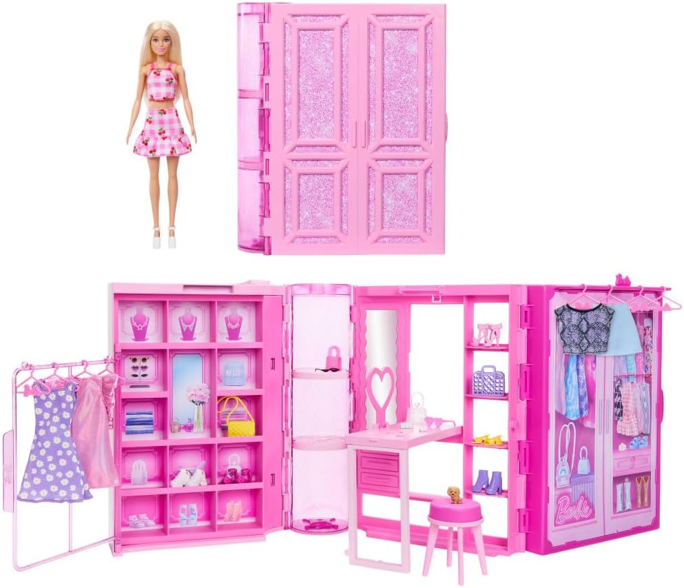 Mattel Barbie Armadio dei Sogni con Bambola Playset Closet 3 Vestiti & acc.