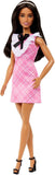 HJT06 Mattel Barbie Fashionistas con Capelli Neri, Abito Rosa a Quadri