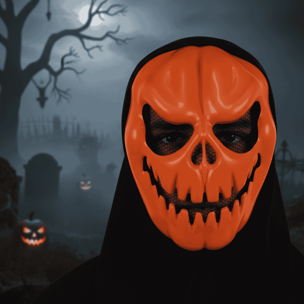 Maschera Arancione Halloween con Rete Horror Zucca Spaventosa per Travestimenti