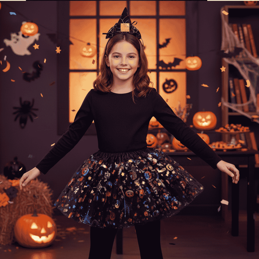 Gonnellino e Cerchietto Streghetta Halloween Costume Bambina