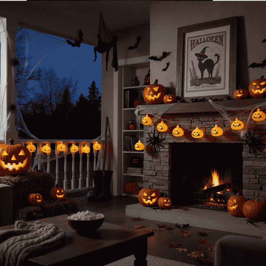 Filo 10 Zucche Luminose a Batterie Luci LED Halloween per Decorazioni