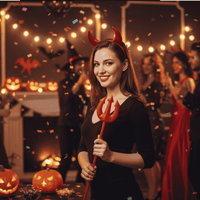 Cerchietto con Corna e Tridente da Diavolo Set 2 Pezzi Halloween