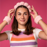 Beauty Routine Set Skincare Spa Cerchietto + Polsini Assorbenti Rosa per Pulizia