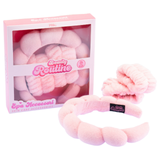 Beauty Routine Set Skincare Spa Cerchietto + Polsini Assorbenti Rosa per Pulizia